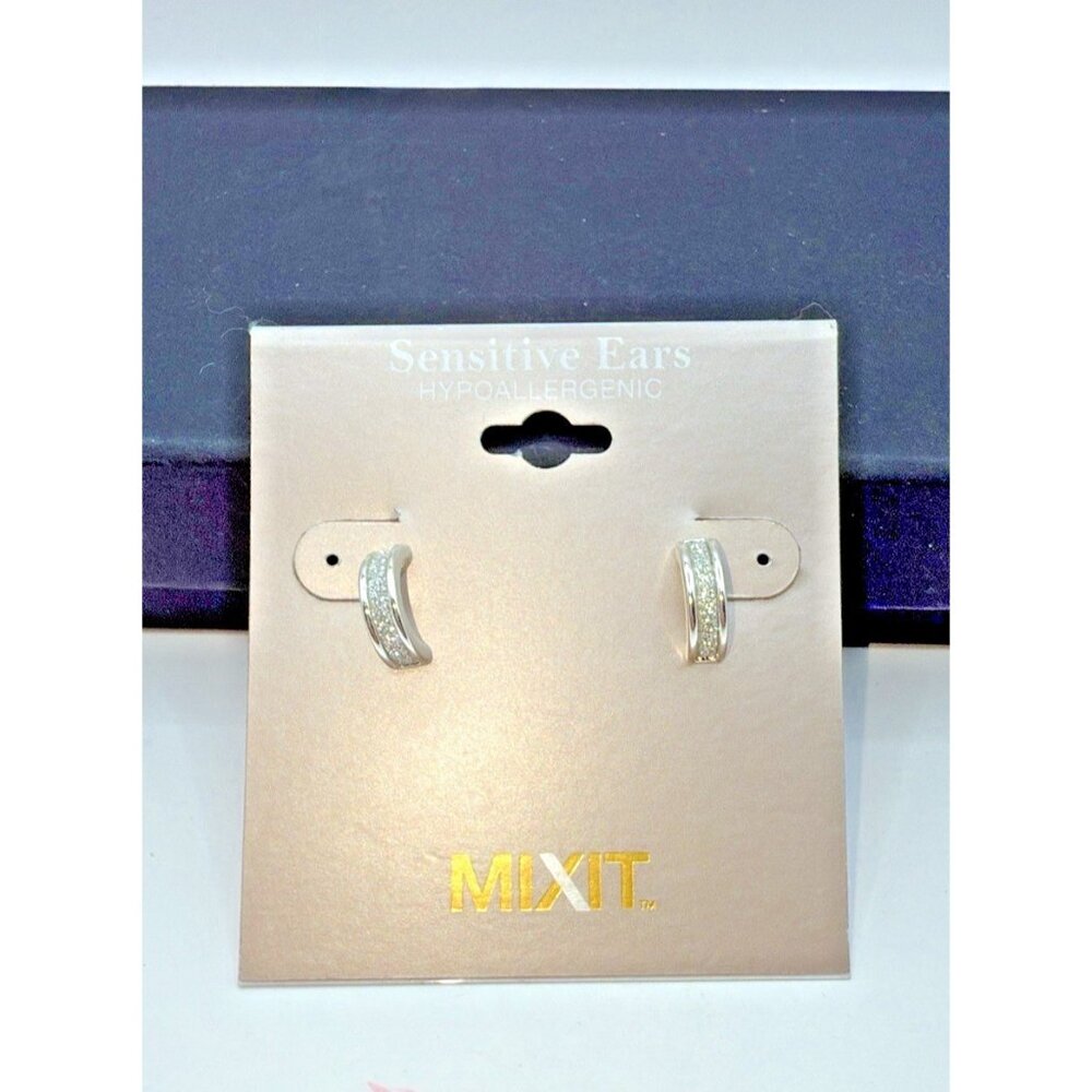 Mixit Gold Tone Channel Set Rhinestone Half Circle Earrings Romantic NWT